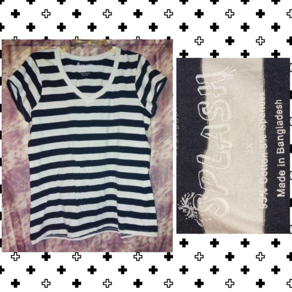 Splash Brand Black  White Striped Soft Knit Top Jrs Plus Sz 3x